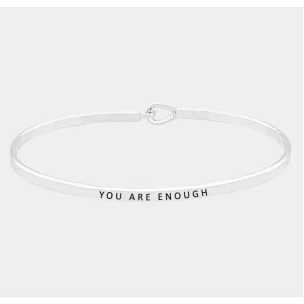 New Womens Boutique Silver You Are Enough Affirmtion Hook Bracelet in Silver